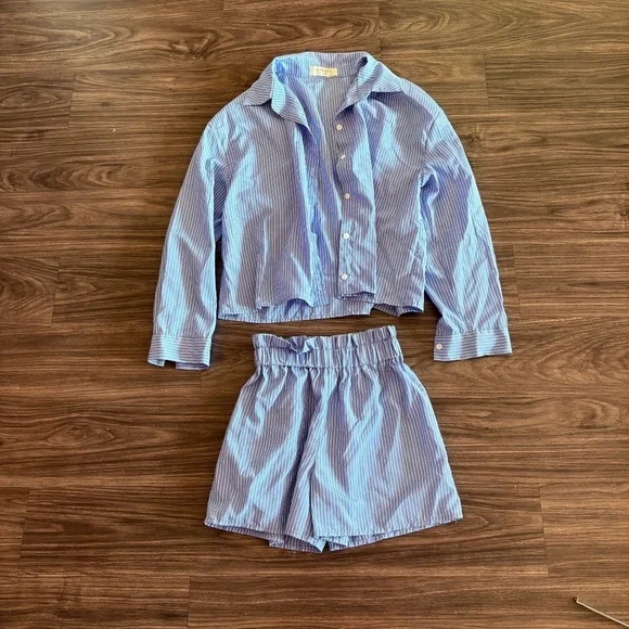 Storets Blue White Stripped Matching Shorts and Shirt Set - Picture 5 of 6